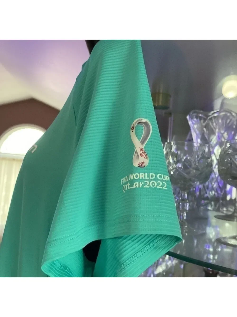 QUARTER-ZIP mock neck polo shirt turquoise FIFA world cup quatar 2022 - Picture 14 of 15
